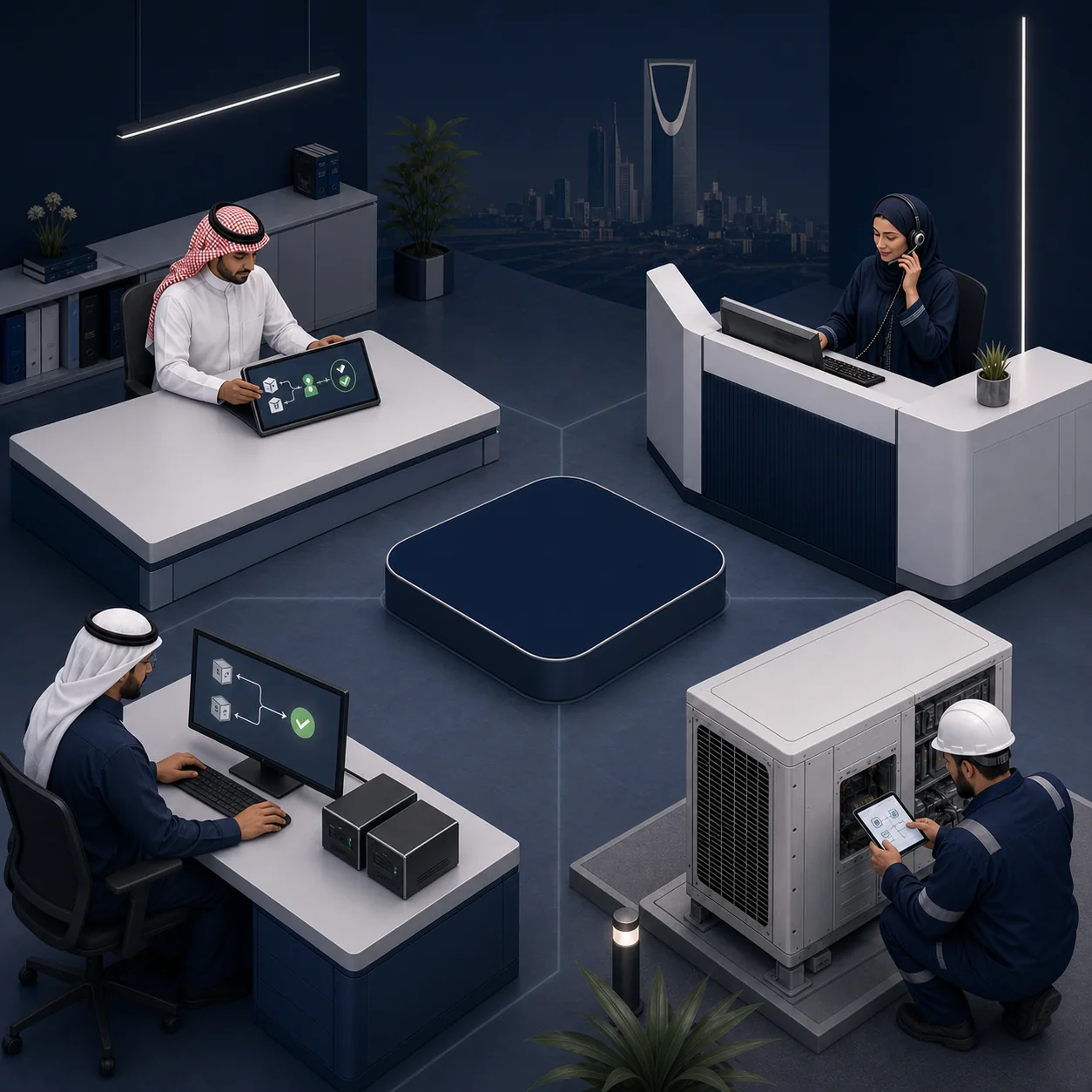 Management, service, technology and maintenance teams working in one connected enterprise environment in Riyadh