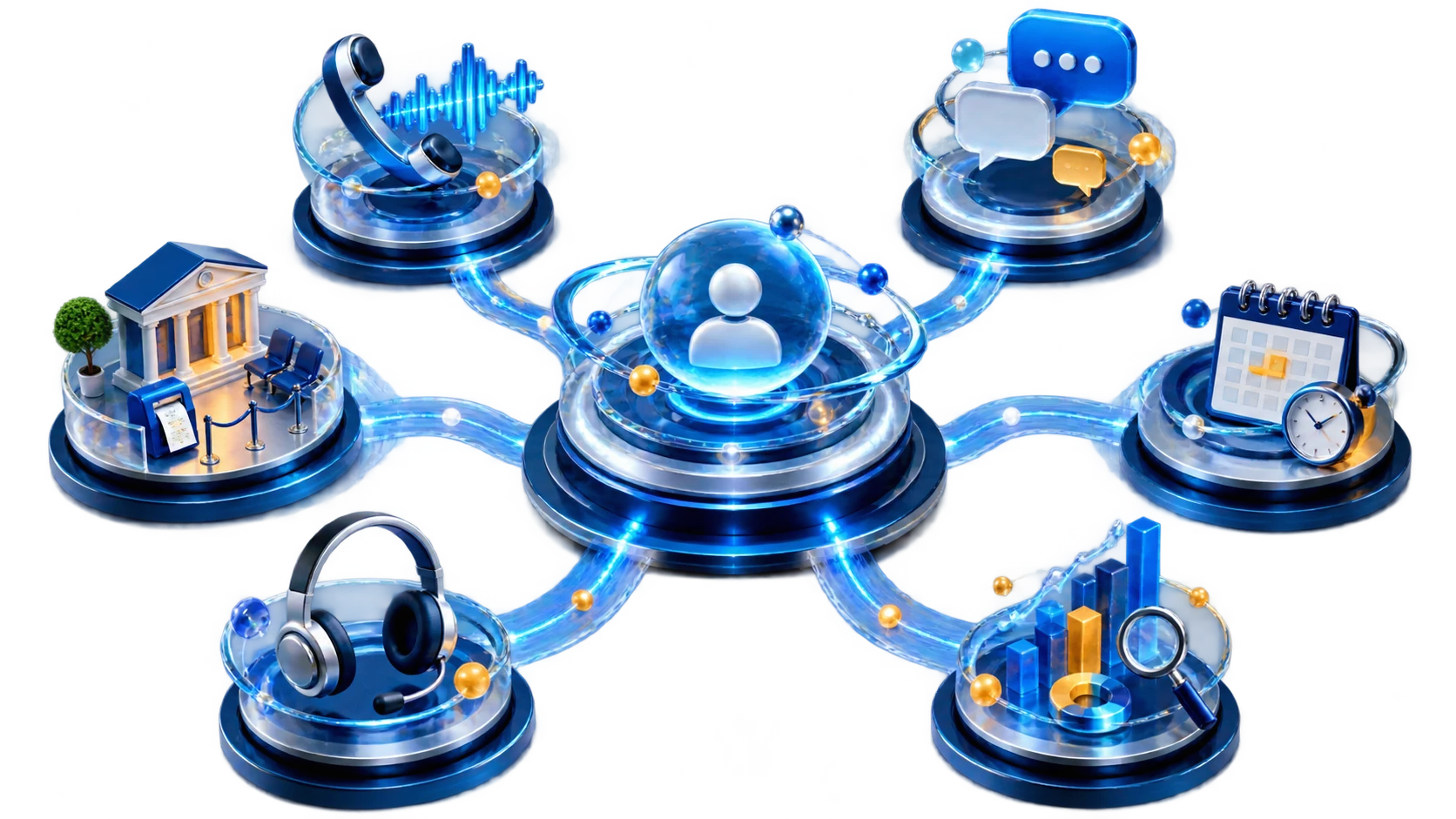 A connected customer journey spanning calls, messages, appointments, queues, branches and analytics