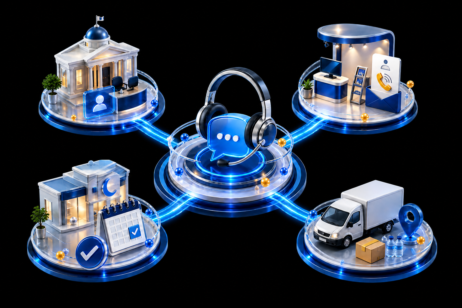 A three-dimensional contact centre connected to organisations, exhibitions, clinics and field delivery