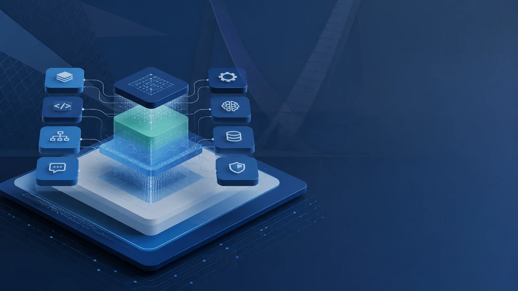 A connected government digital-transformation ecosystem combining products, development, integration, communications and artificial intelligence